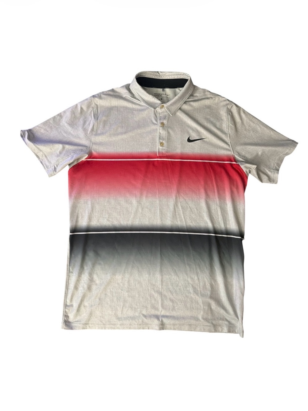 Nike Golf Dri-FIT Polo Shirt Men’s Large Gray Red Gradient Performance Golf Polo